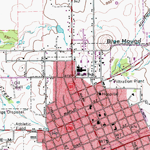 Topographic Map of Nocona Middle School, TX