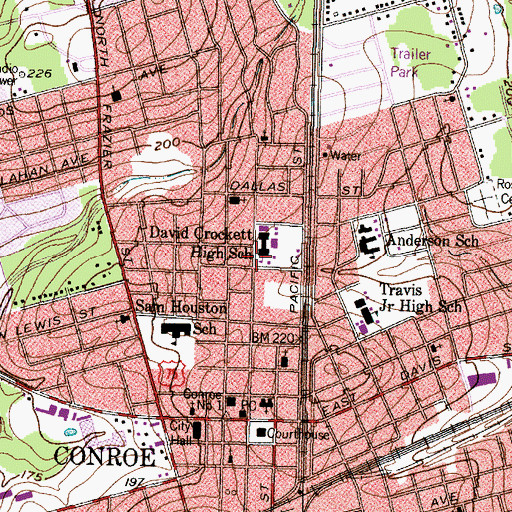 Topographic Map of Houston Elementary School, TX