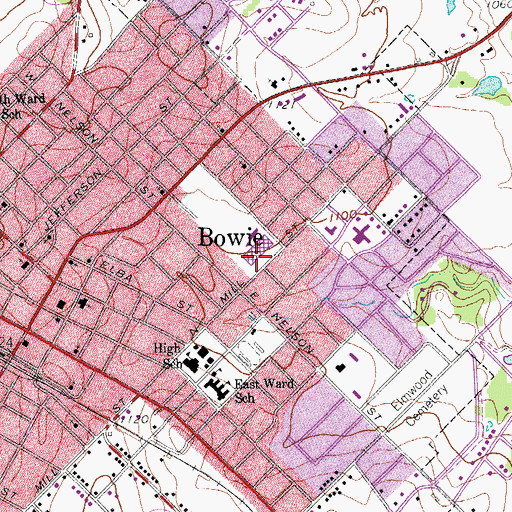 Topographic Map of Bowie High School, TX
