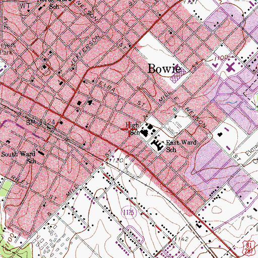 Topographic Map of Bowie Junior High School, TX