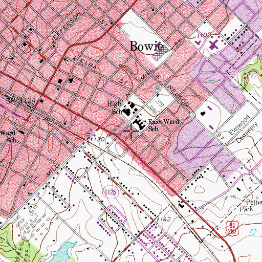 Topographic Map of Bowie Primary School, TX