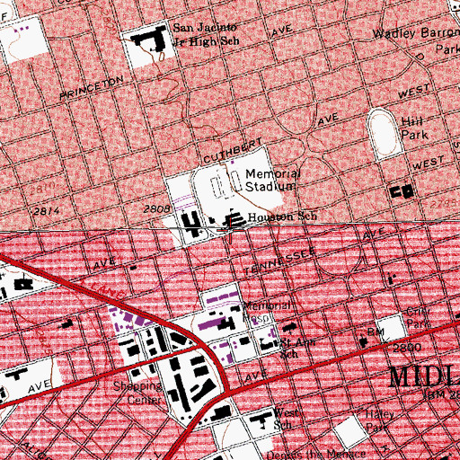 Topographic Map of Houston Elementary School, TX