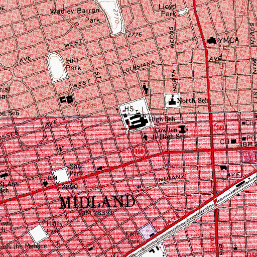 Topographic Map of Midland Excel Campus, TX