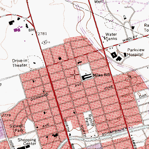 Topographic Map of Milam Elementary School, TX