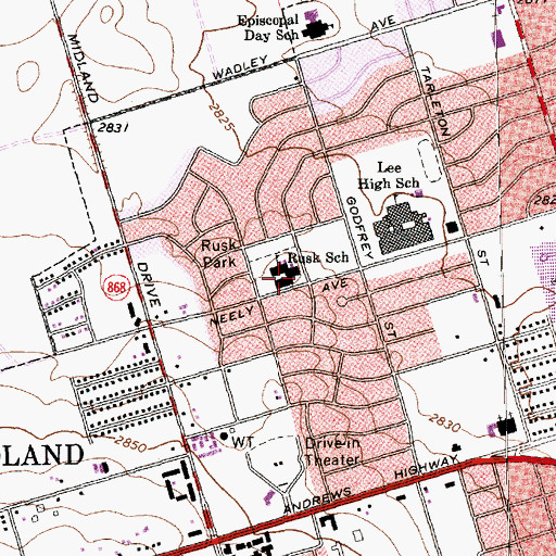 Topographic Map of Rusk Elementary School, TX