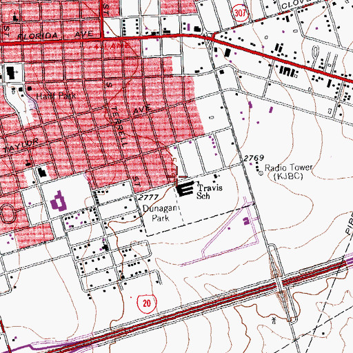 Topographic Map of Travis Elementary School, TX