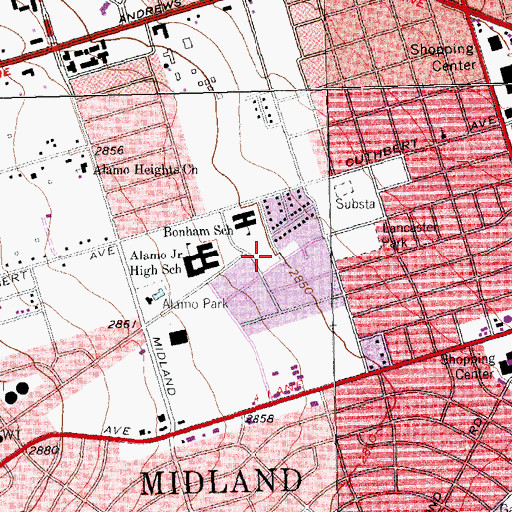 Topographic Map of Bonham Elementary School, TX