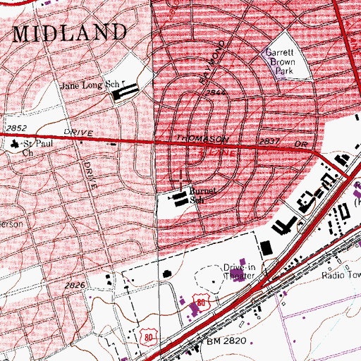 Topographic Map of Burnet Elementary School, TX