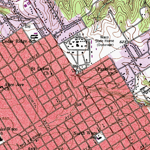 Topographic Map of Waco Center for Youth, TX