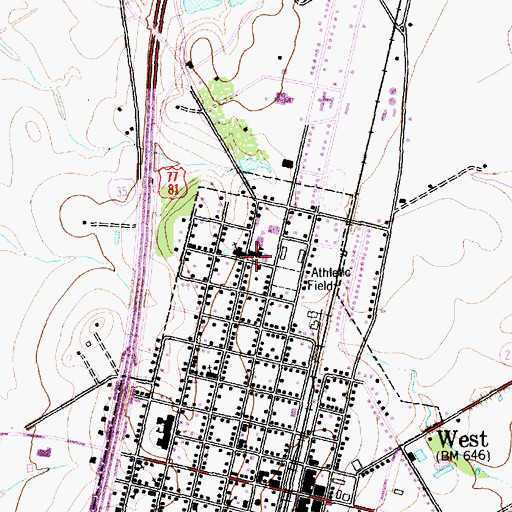 Topographic Map of West High School, TX