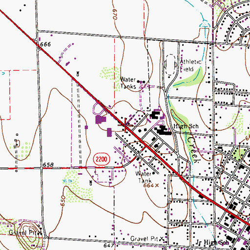 Topographic Map of Devine High School, TX