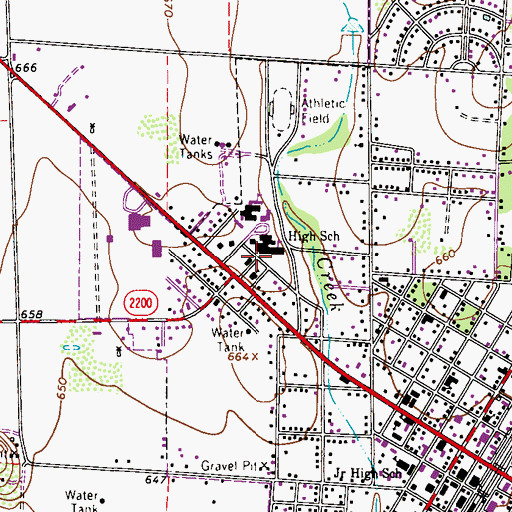 Topographic Map of Devine Intermediate School, TX