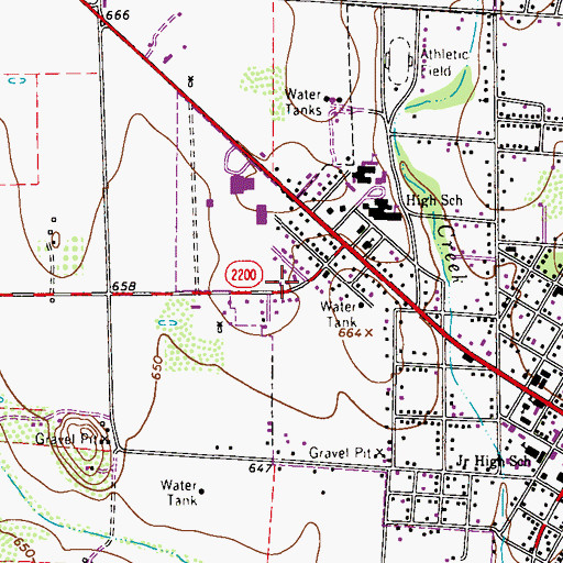 Topographic Map of Devine Middle School, TX