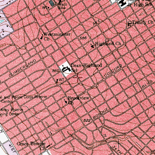 Topographic Map of Dean - Highland Elementary School, TX