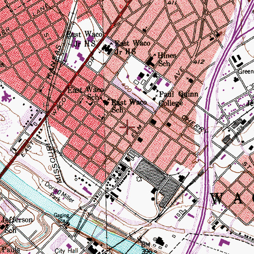 Topographic Map of East Waco School, TX