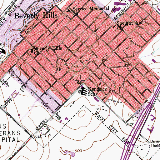 Topographic Map of Kendrick Elementary School, TX