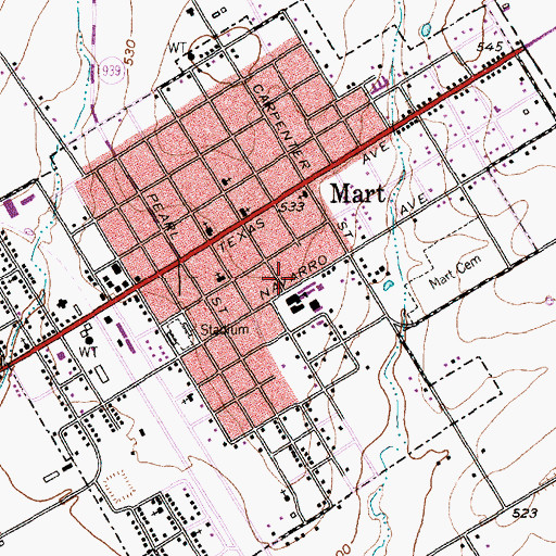 Topographic Map of Mart High School, TX
