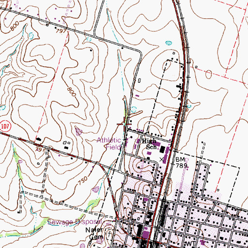 Topographic Map of Moody Intermediate School, TX