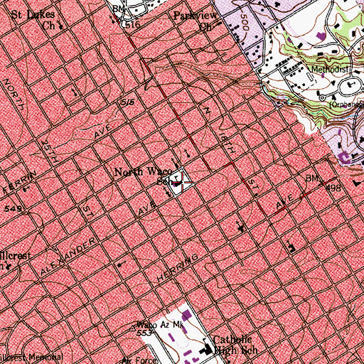 Topographic Map of North Waco Elementary School, TX