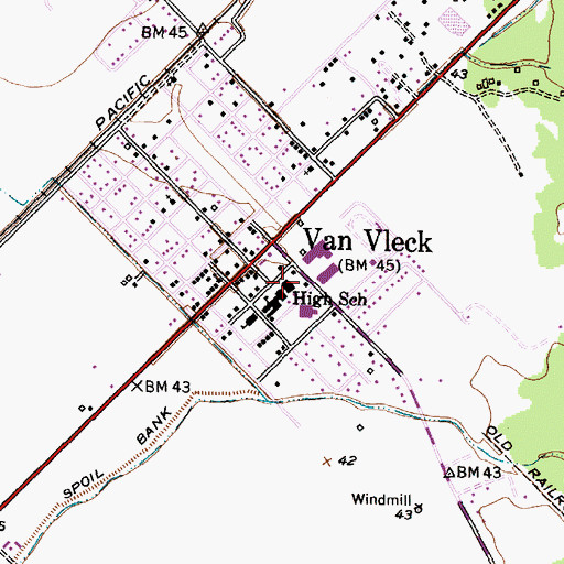 Topographic Map of Van Vleck Elementary School, TX