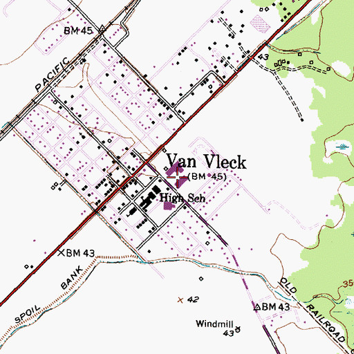 Topographic Map of Van Vleck High School, TX
