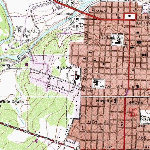 Topographic Map of Brady High School, TX