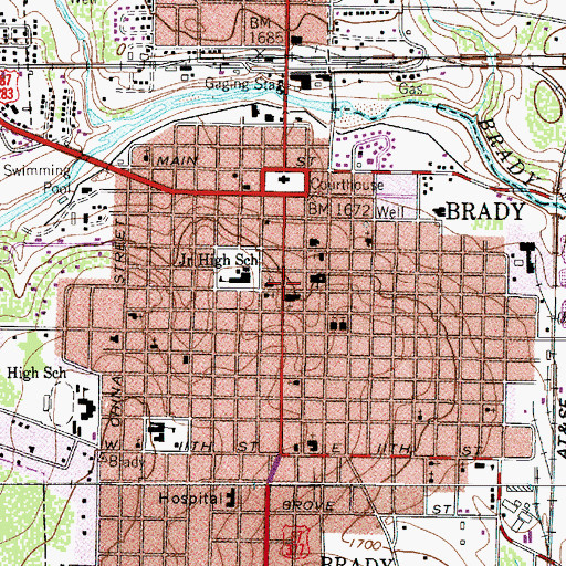 Topographic Map of Brady Junior High School, TX