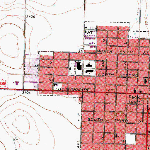Topographic Map of Tahoka High School, TX