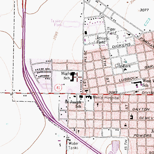 Topographic Map of Slaton High School, TX