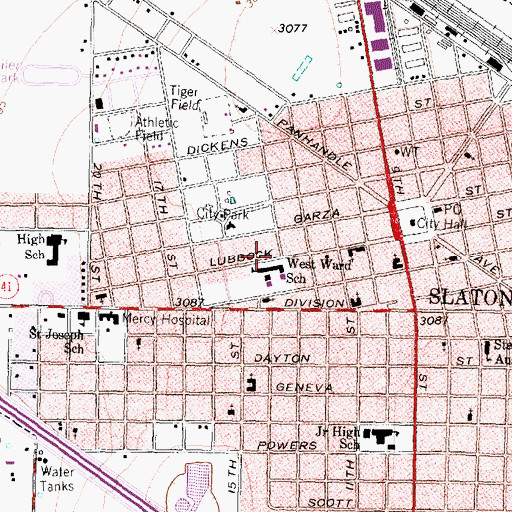 Topographic Map of West Ward Elementary School, TX