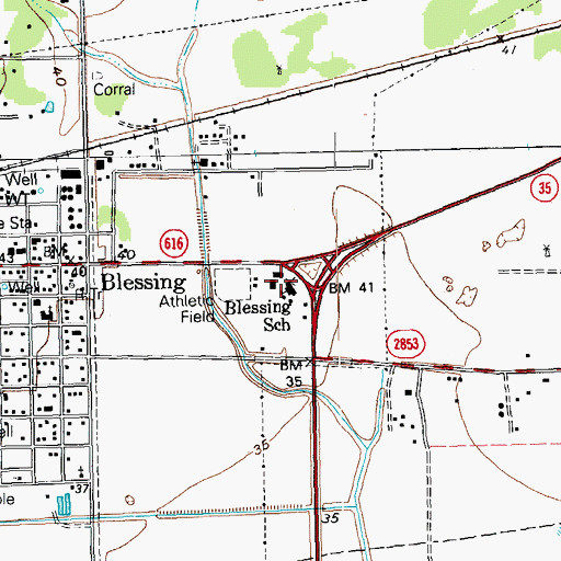 Topographic Map of Blessing Elementary School, TX