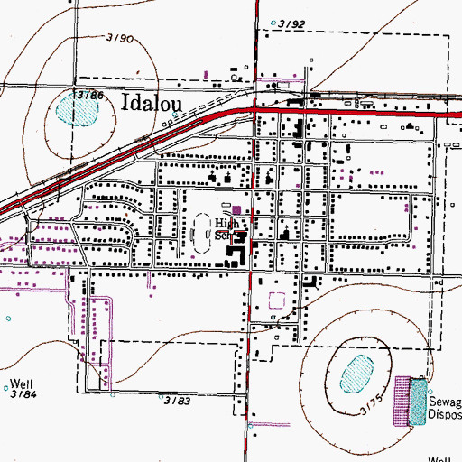 Topographic Map of Idalou High School, TX