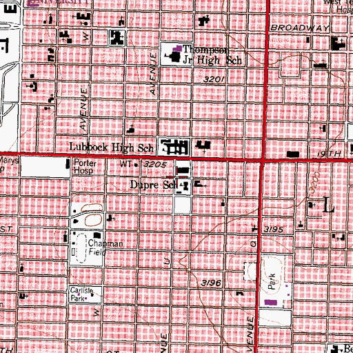 Topographic Map of Dupre Elementary School, TX