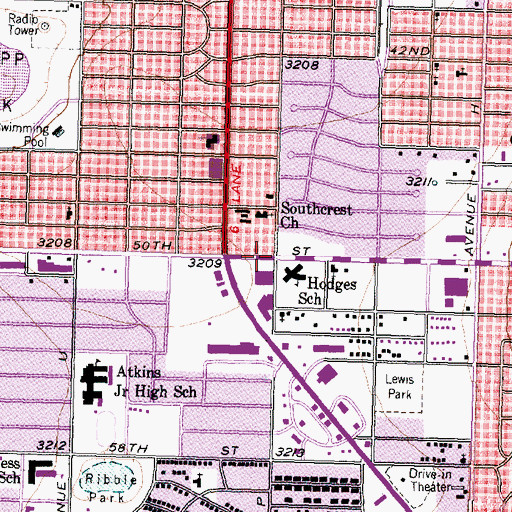Topographic Map of Hodges Elementary School, TX