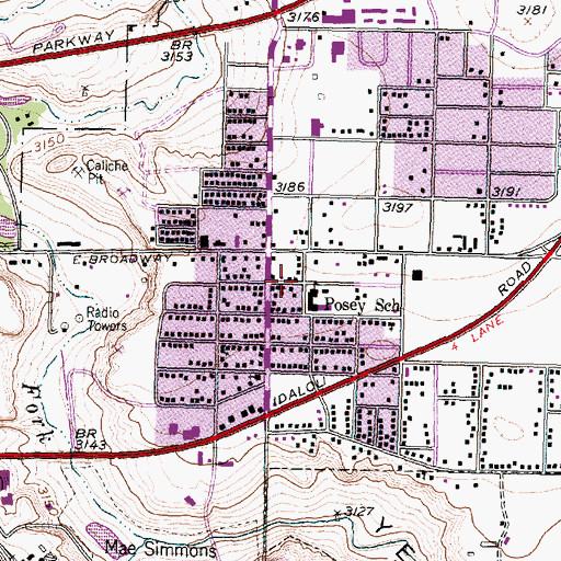 Topographic Map of Posey Elementary School, TX