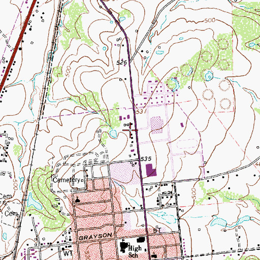 Topographic Map of Mexia High School, TX