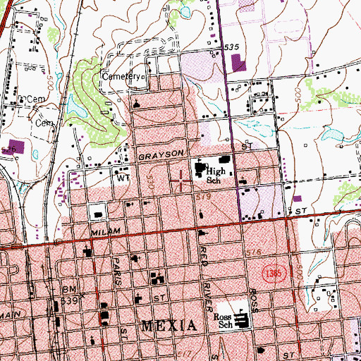 Topographic Map of Mexia Middle School, TX