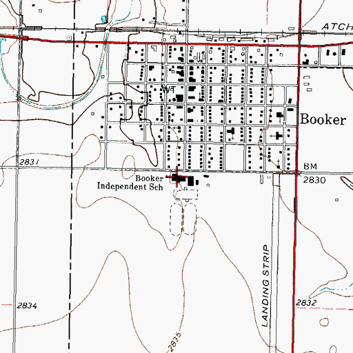 Topographic Map of Booker Junior High and High School, TX