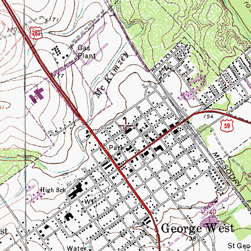 Topographic Map of George West Primary School, TX