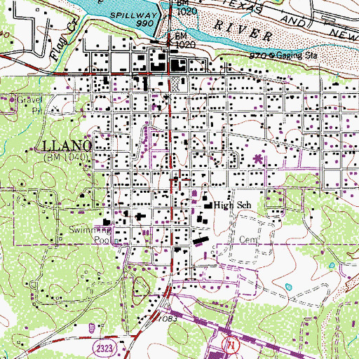 Topographic Map of Llano Junior High School, TX
