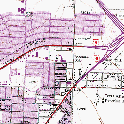 Topographic Map of Bozeman Elementary School, TX