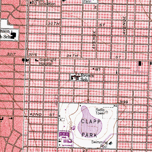 Topographic Map of Brown Elementary School, TX