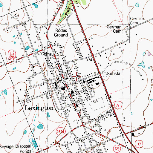Topographic Map of Lexington High School, TX
