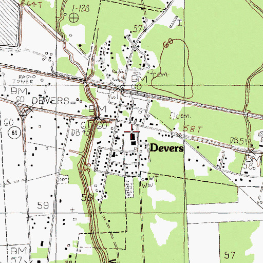 Topographic Map of Devers Elementary School, TX