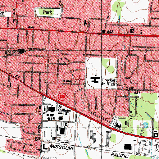 Topographic Map of Crockett Middle School, TX