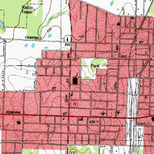 Topographic Map of Justiss Elementary School, TX