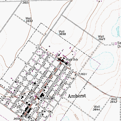 Topographic Map of Amherst School, TX