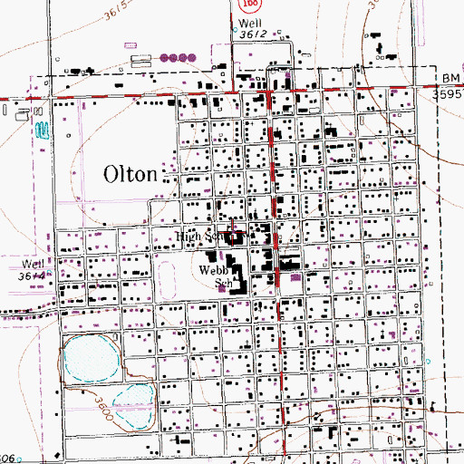 Topographic Map of Olton High School, TX