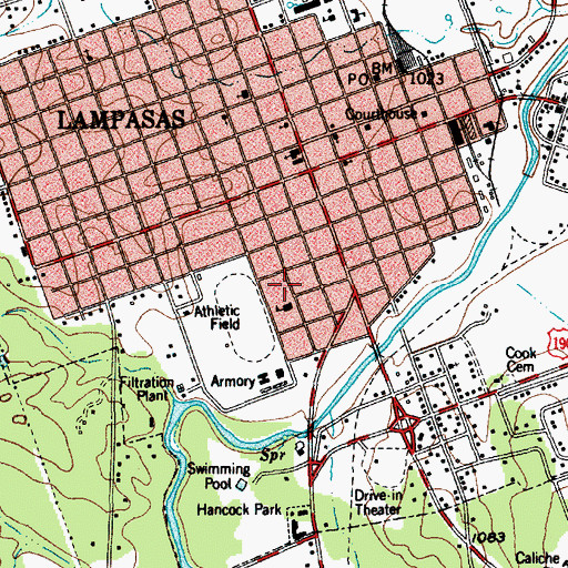 Topographic Map of Lampasas High School, TX