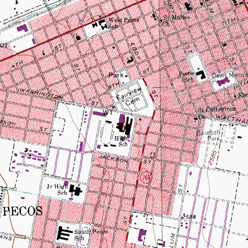 Topographic Map of Pecos High School, TX